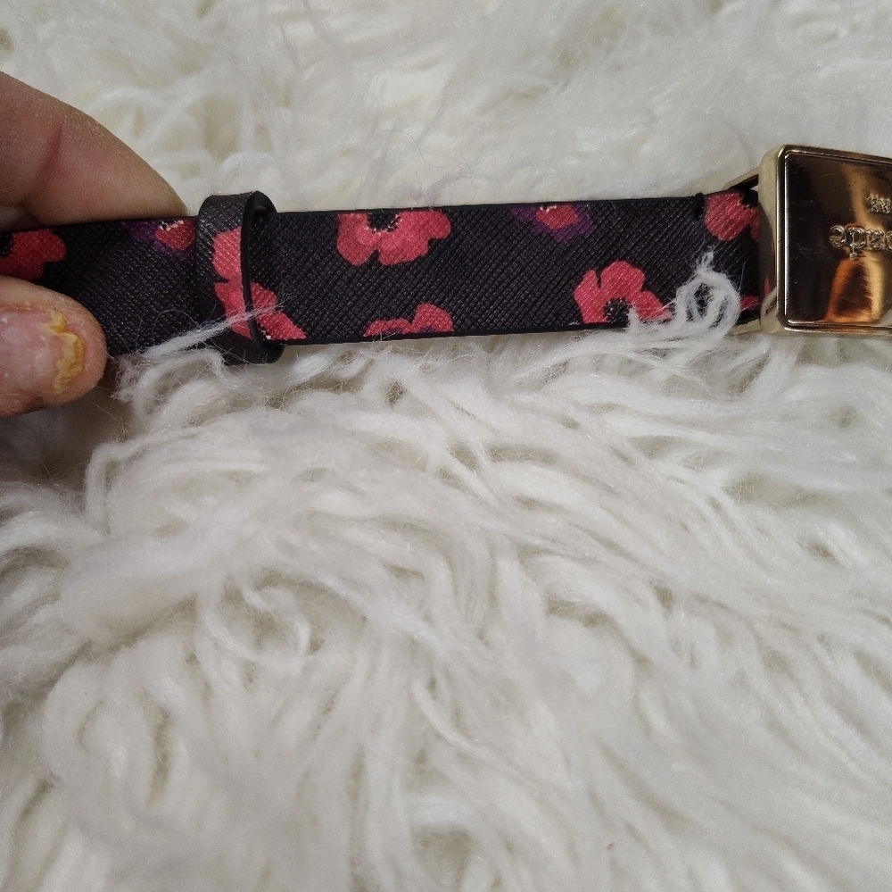 Kate Spade Lori Belt Black Red Floral Leather 37 Inch - Picture 6 of 10